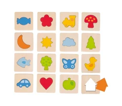 Jeu silhouette en bois formes et objets mémo tactile 32 pièces