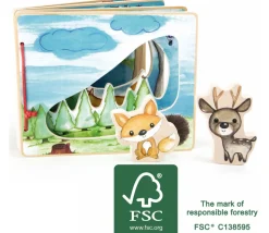 Livre en bois images de la forêt avec renard et cerf pour histoire
