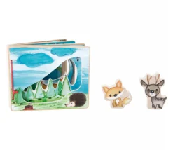 Livre en bois images de la forêt avec renard et cerf pour histoire