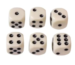 Lot 6 Dés à jouer 16 mm ivoire points de 1 à 6 fin de série