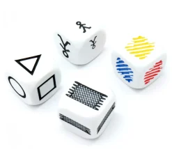 Lot 4 dés attributs : grandeur, épaisseur, forme et couleur - 22 mm