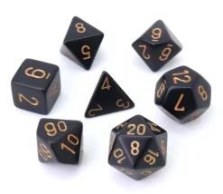 Lot 7 dés multi-faces noirs chiffres dorés