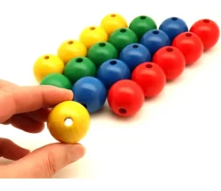 Lot 20 Grosses perles boules colorées en bois diamètre 30 mm trou 6 mm