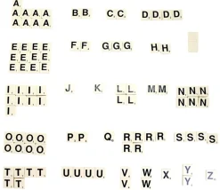 Lot 100 jetons lettres 19X19 mm avec points chiffres pour former des mots