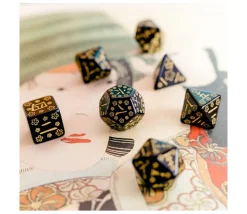 Lot de 7 dés japonais multifaces Deep Night Firely noir et or
