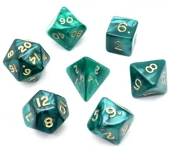 Lot de 7 dés nacrés VERT multi-faces