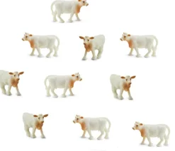 Lot de 10 mini mini vaches blanches style charolaise 15 x 10 x 28 mm
