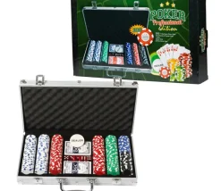 Mallette de Poker avec 300 jetons , 2 jeux de Cartes, 5 dés