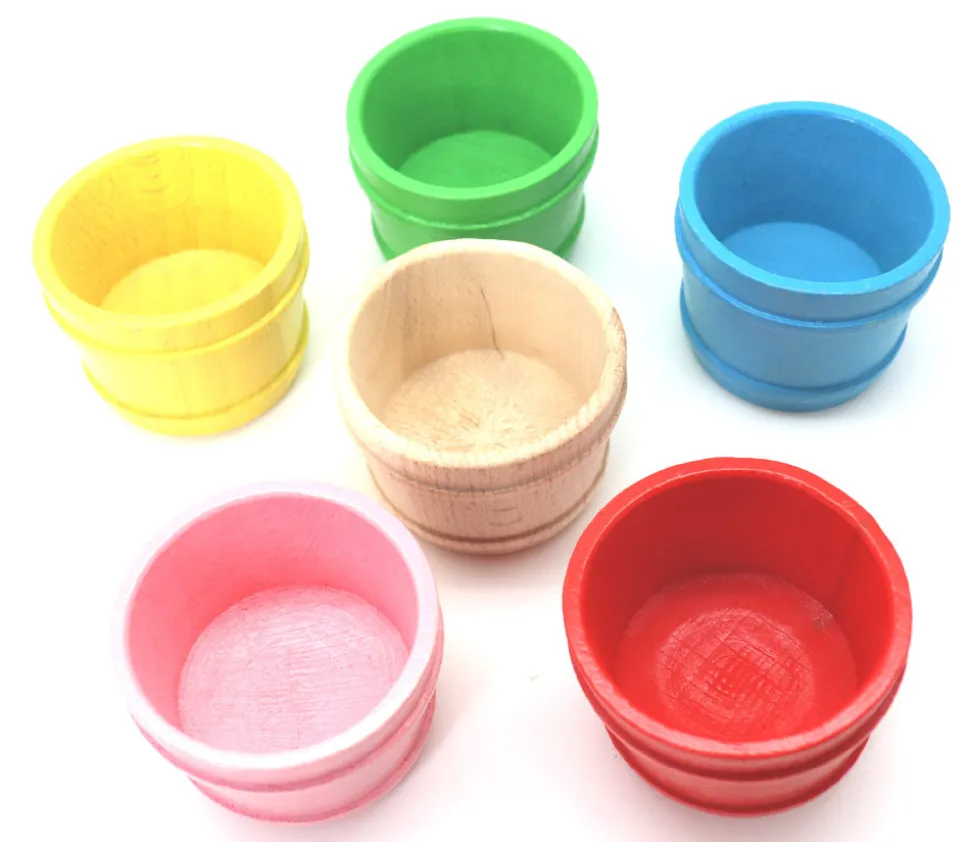 Mini baquet coloré 4.5 x 5.9 cm - panier rond bois à l'unité