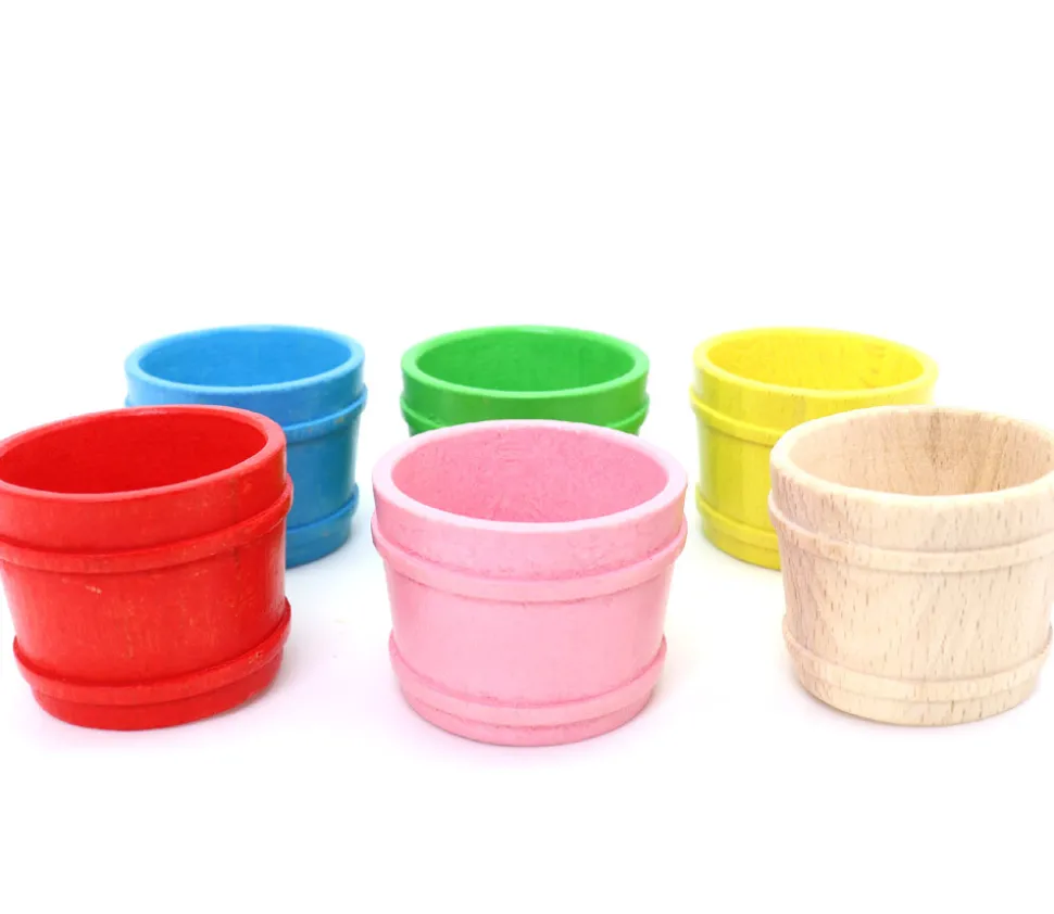 Mini baquet coloré 4.5 x 5.9 cm - panier rond bois à l'unité