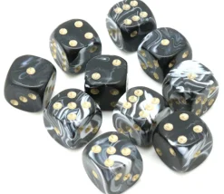 Mini Dé marbré noir 12 mm points dorés