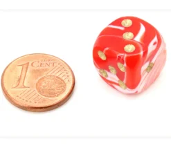 Mini Dé marbré rouge 12 mm points dorés