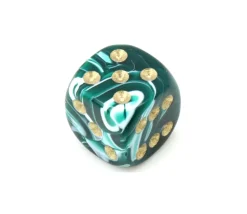Mini Dé marbré vert 12 mm points dorés