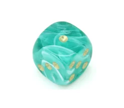 Mini Dé marbré vert 12 mm points dorés