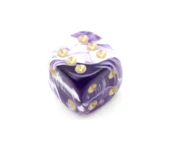 Mini Dé marbré violet 12 mm points dorés