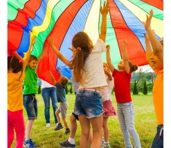 Parachute géant 6 mètres - jeu coordination coopératif 24 poignées