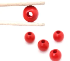 Perle bois couleur rouge de 2 cm trou de 7 mm unité