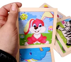 Petit puzzle 9 pièces en bois lapin