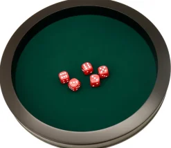 Piste de dés PRESTIGE 36 cm verte et noire tour cuir avec 5 dés