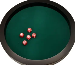 Piste de dés PRESTIGE 43 cm verte et noire tour cuir avec 5 dés de jeux