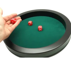 Piste dés 30 cm prestige verte tour cuir avec 3 dés