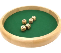 Piste dés en bois ronde 40 cm avec 5 dés bois