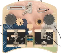Planche de motricité à serrures et engrenages