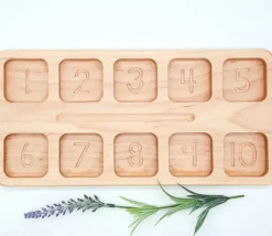 Plateau bois massif de 10 compartiments de 1 à 10 - Math Montessori