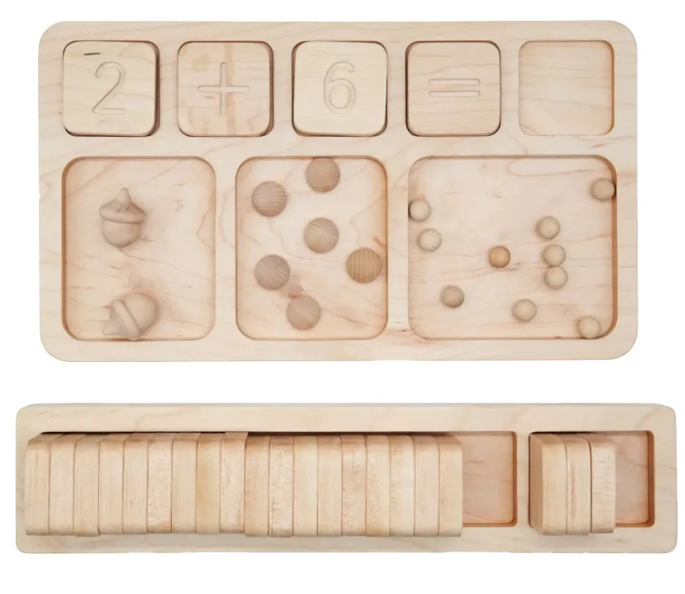 Plateau en bois massif cases pour calcul mathématiques 28 cm