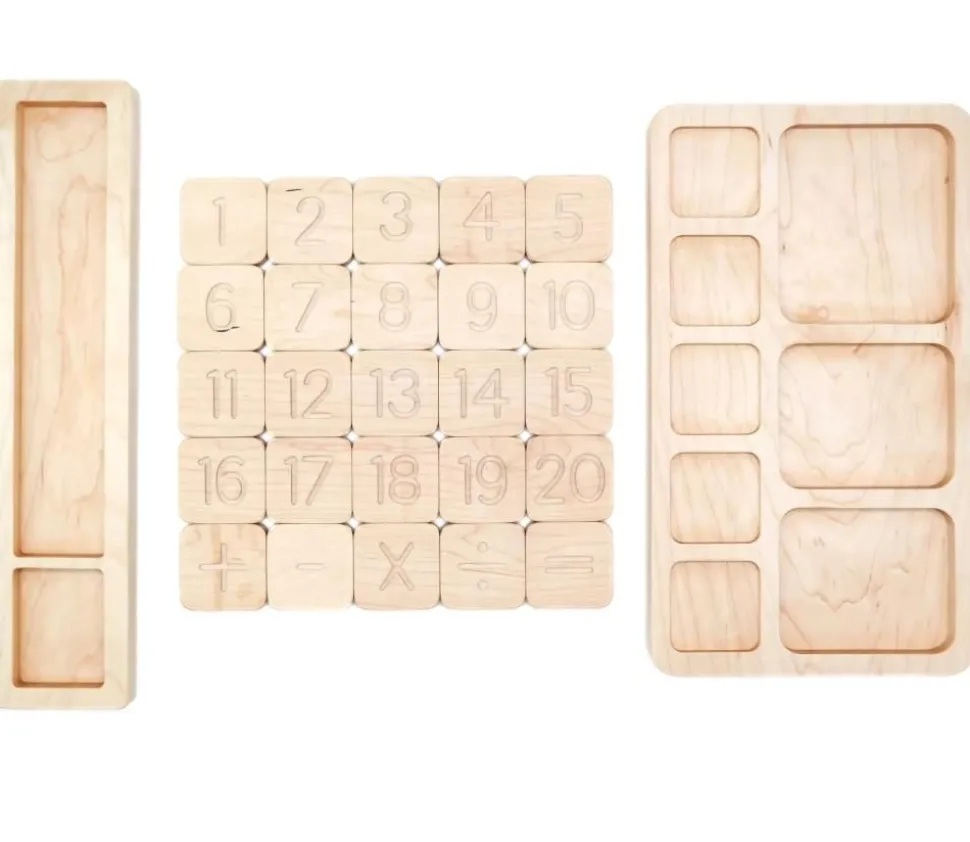 Plateau en bois massif cases pour calcul mathématiques 28 cm