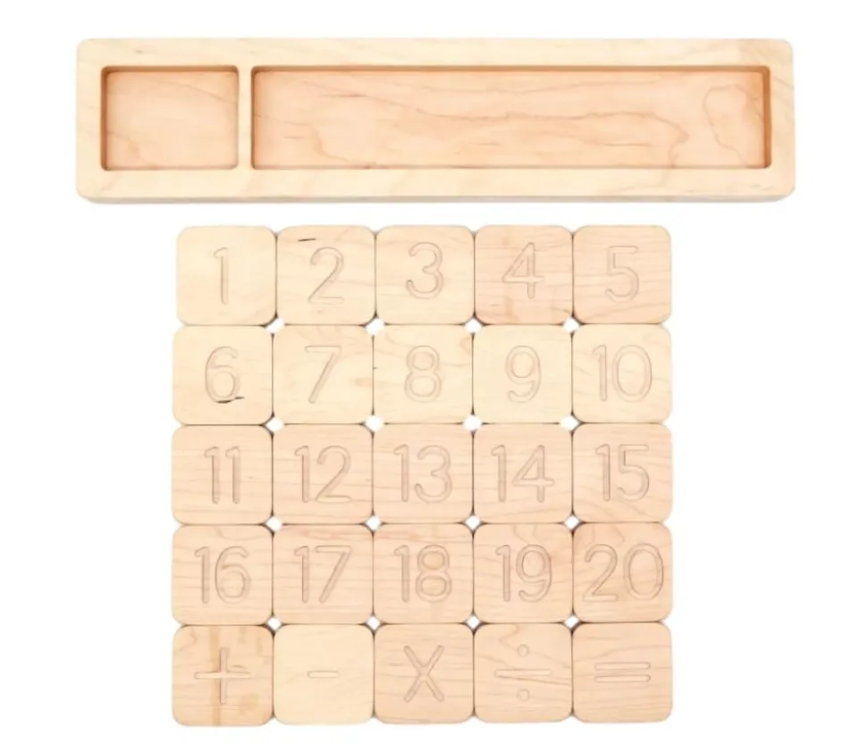 Plateau en bois massif cases pour calcul mathématiques 28 cm