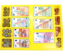 Plateau géant avec 290 pièces et billets euros factices de jeux