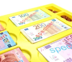 Plateau géant avec 290 pièces et billets euros factices de jeux