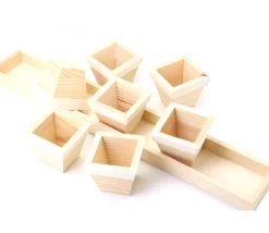 Plateau long avec 7 petits pots 6.5 cm en bois
