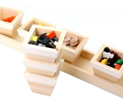 Plateau long avec 7 petits pots 6.5 cm en bois
