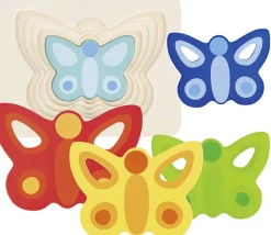 Puzzle à étages en bois Papillons colorés 5 pièces