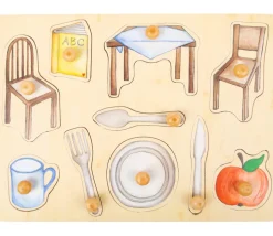 Puzzle bois 10 pièces Les objets du quotidien à encastrer
