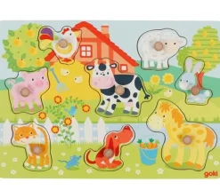 Puzzle bois Animaux de la Ferme 8 pièces à boutons à encastrer