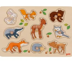 Puzzle bois Animaux de la Forêt 9 pièces à boutons à encastrer