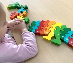 Puzzle bois dragon alphabet 26 pièces A à Z - commerce équitable