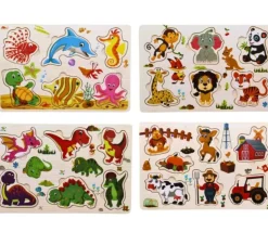 Puzzle en bois 6 à 7 pièces à encastrer monde de la ferme