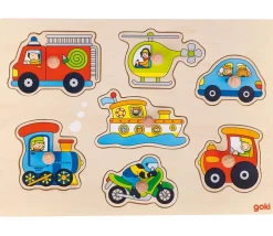 Puzzle en bois à boutons 7 véhicules à encastrer