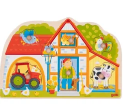Puzzle en bois 7 pièces encastrement La ferme avec boutons enfant 1 an