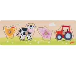 Puzzle en bois boutons Ferme 4 pièces à encastrer bébé