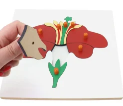 Puzzle en bois fleur - 9 pièces à boutons à encastrer