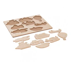 Puzzle en bois naturel véhicules 8 pièces