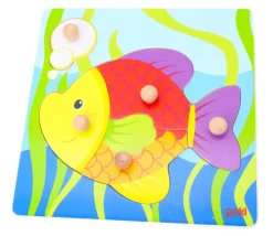 Puzzle en bois poisson - 5 pièces à boutons à encastrer