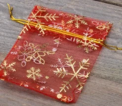 Sac organzine rouge et or 8 x 10 cm flocon