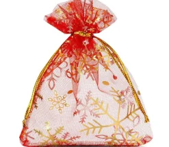 Sac organzine rouge et or 9 x 12 cm flocon