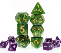 Set 7 dés GEANTS multifaces verts nacrés